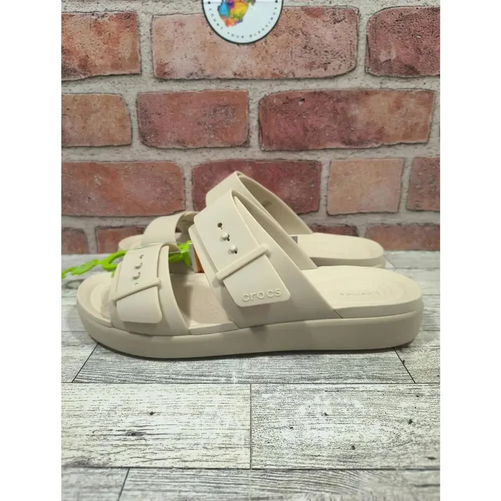 Crocs Brooklyn Buckle Low Low Women's Size 8 Beige Slide Sandals New Tagged - Picture 1 of 10